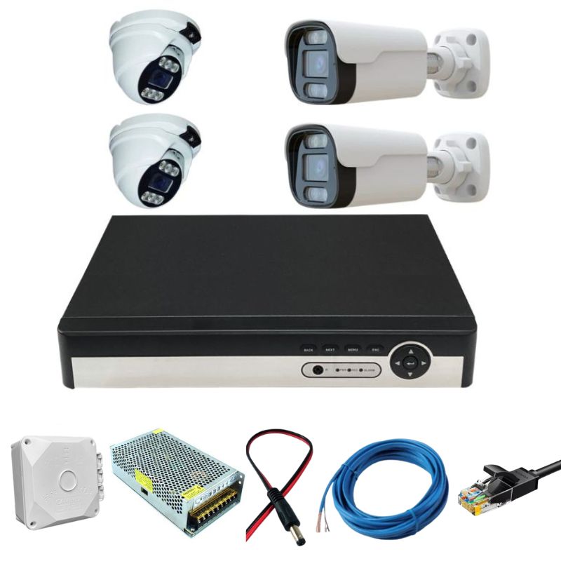 پکیج کامل سیستم مداربسته IP تحت شبکه 4 دوربین فلزی