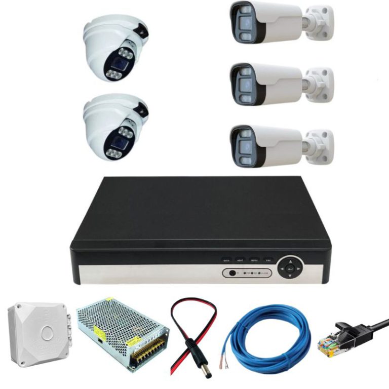 پکیج کامل سیستم مداربسته IP تحت شبکه 5 دوربین فلزی