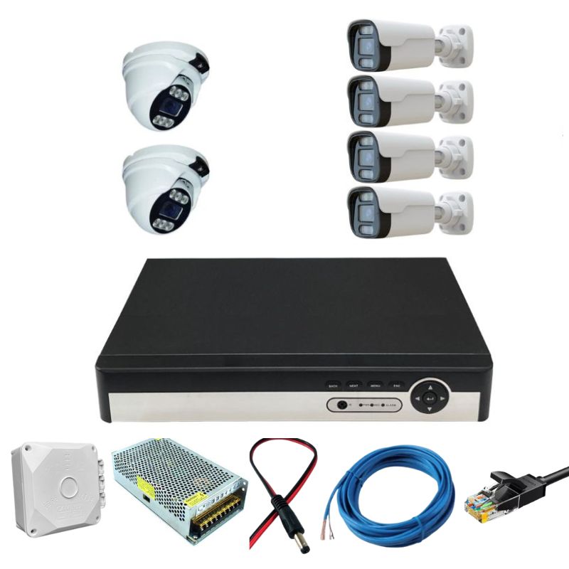 پکیج کامل سیستم مداربسته IP تحت شبکه 6 دوربین فلزی