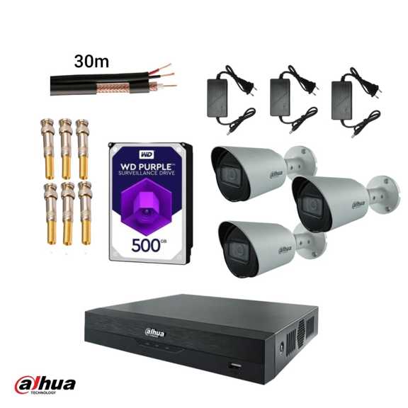 پکیج 3 دوربین 5 مگاپیکسل داهوا دید در شب رنگی مدل 1200TP